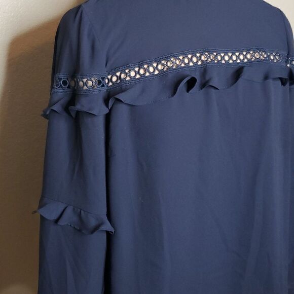 J.crew 6 Navy Blue Tiered Ruffle Top with Scalloped Lace Trim - Picture 3 of 8